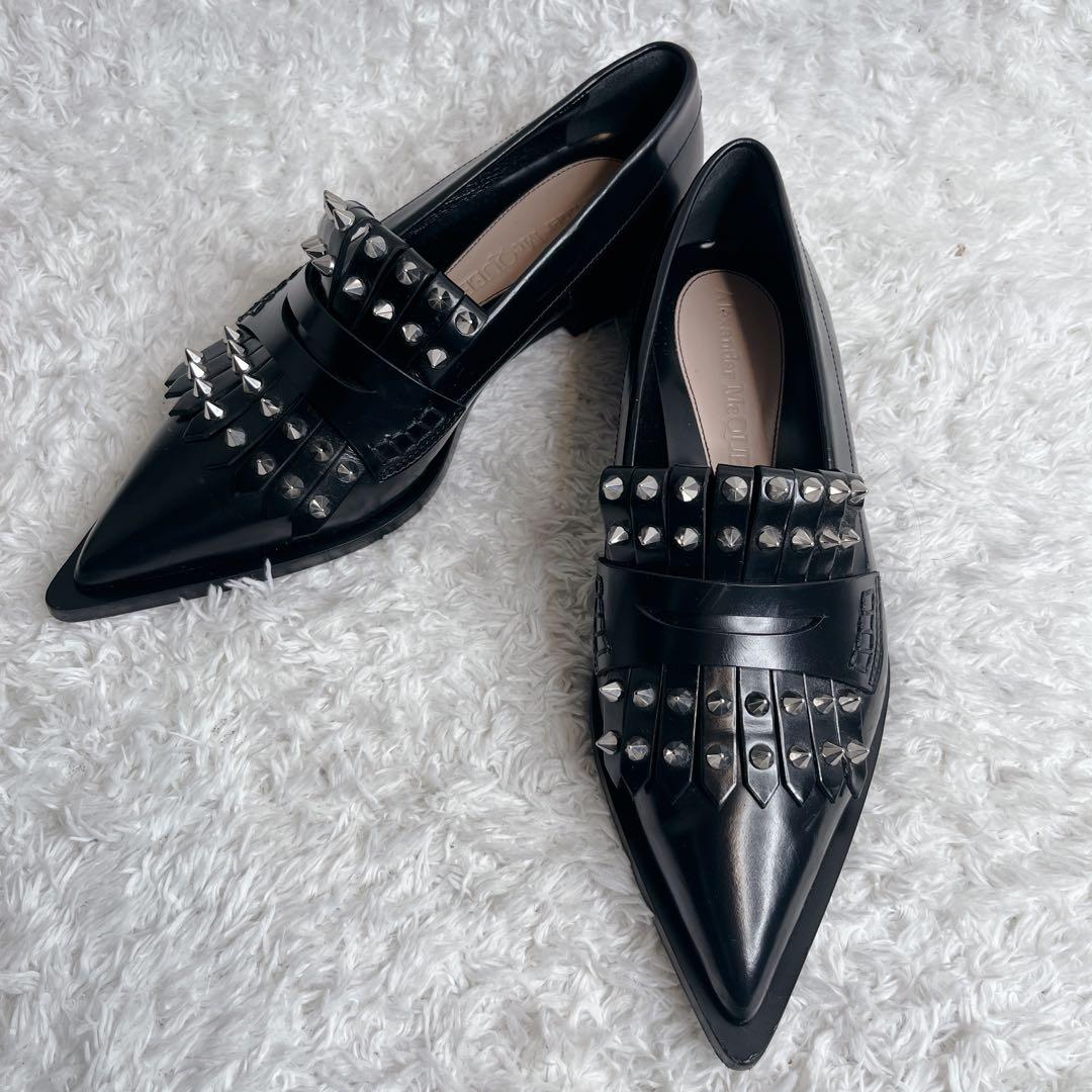 美品 アレキサンダーマックイーン スタッズ 革靴 ローファー ポインテッドトゥ