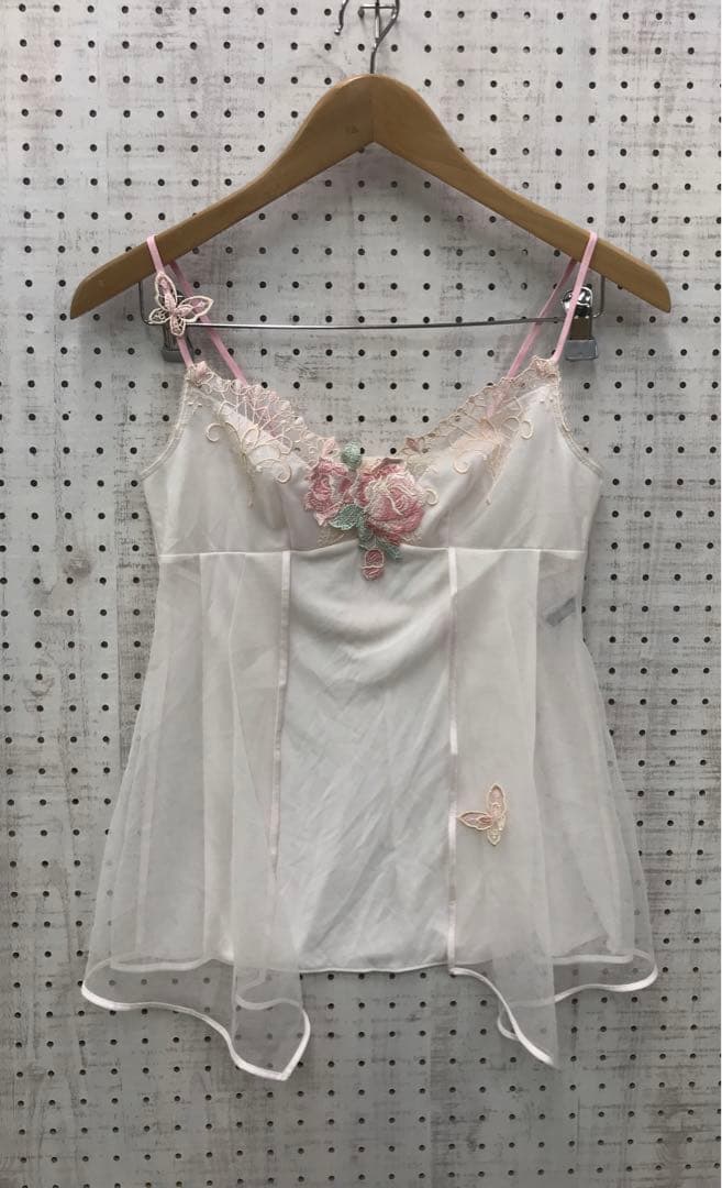 ロマンティック　フェアリー古着 Salute 薔薇　蝶々刺繍　キャミ