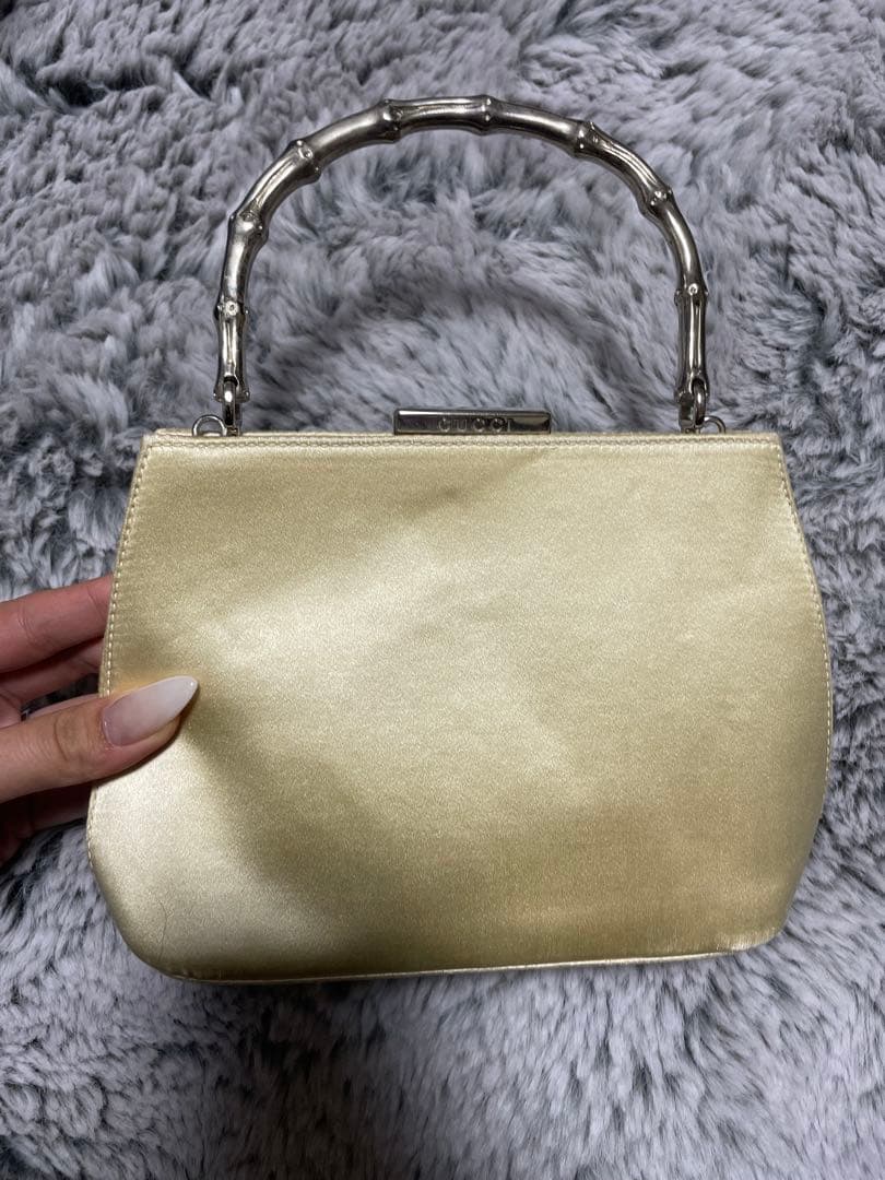 【希少】GUCCI クリーム サテン パーティーバッグ
