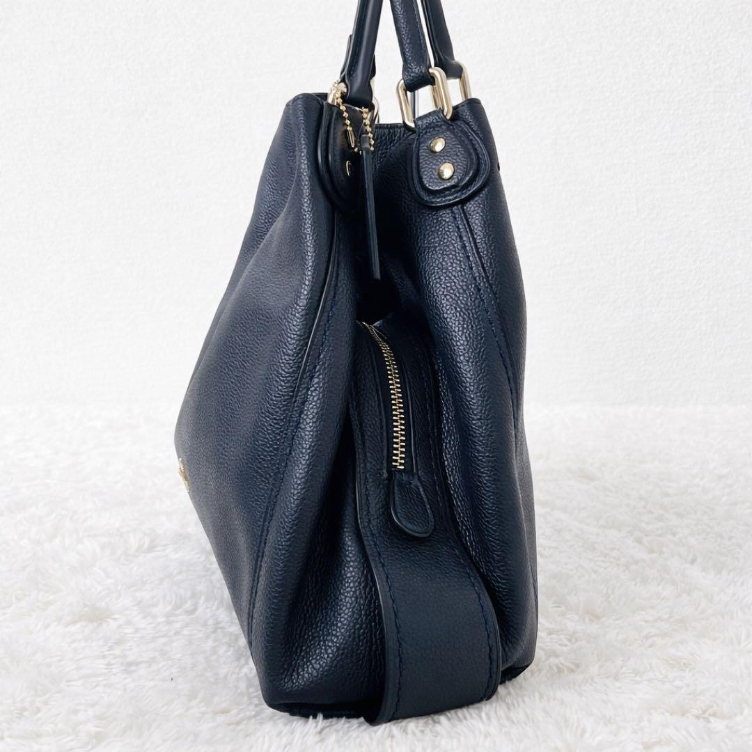 極美品 コーチ イーディー ショルダーバッグ ターンロック ネイビー レザー