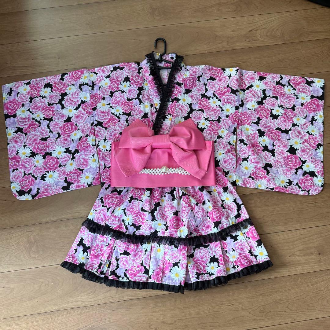 大人用 浴衣ドレス 浴衣 ギャル 姫 ピンクオーガンジー帯付き