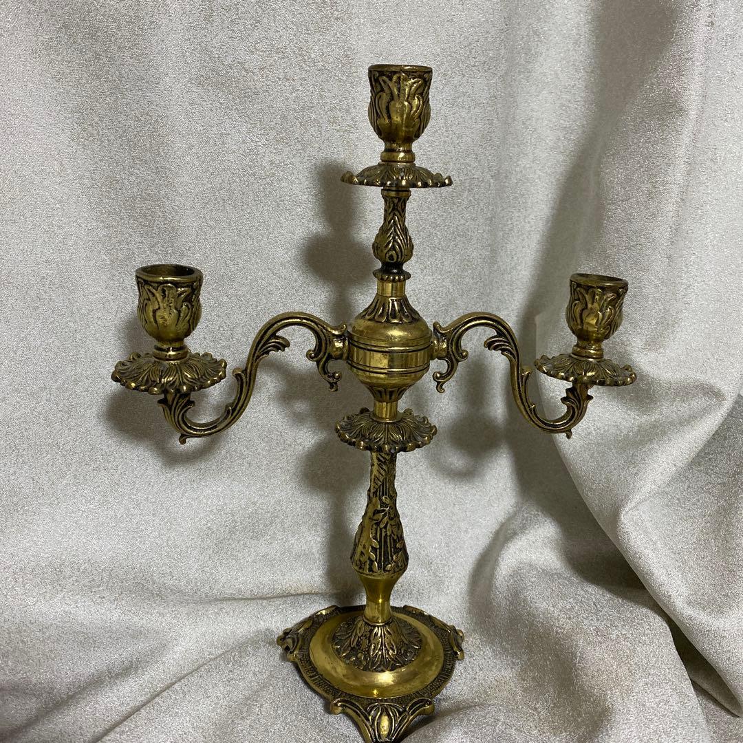 フランスアンティーク真鍮製キャンドルスタンド燭台３灯