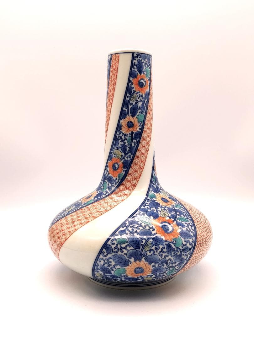 【 鍋島御庭焼 花生 】 捻り地紋 真正品　ご参考＠170万