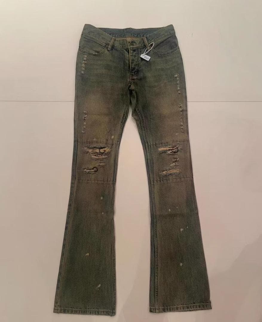 IF SIX WAS NINEグリーン系 ダメージブーツカットデニム