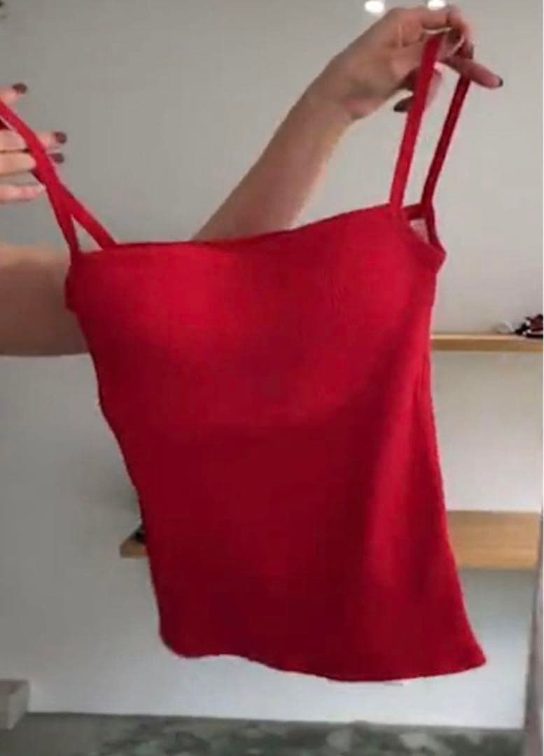 shishikui 赤 リブ編み キャミソール