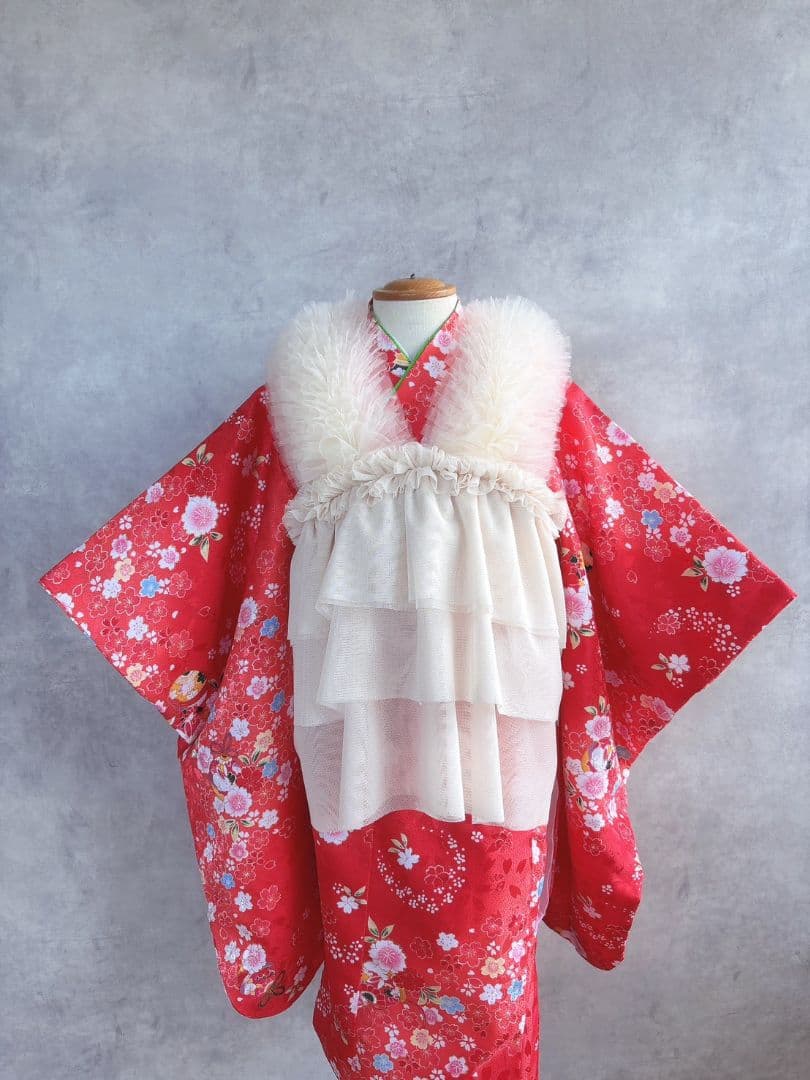 5着限定　3歳女の子　七五三　アイボリー　被布チュール