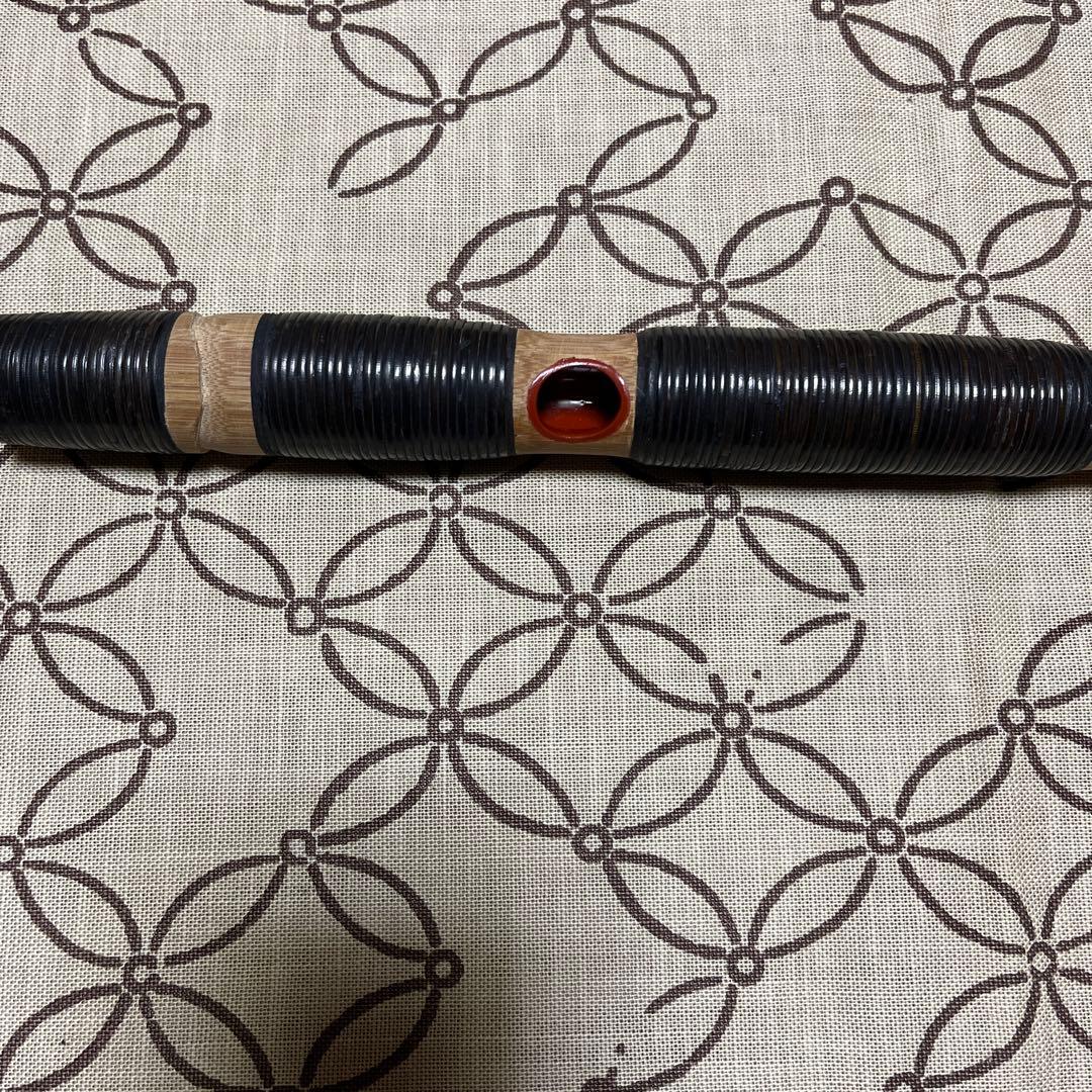 ③天然煤竹　８割り管籐巻龍笛　ケース、笛袋付