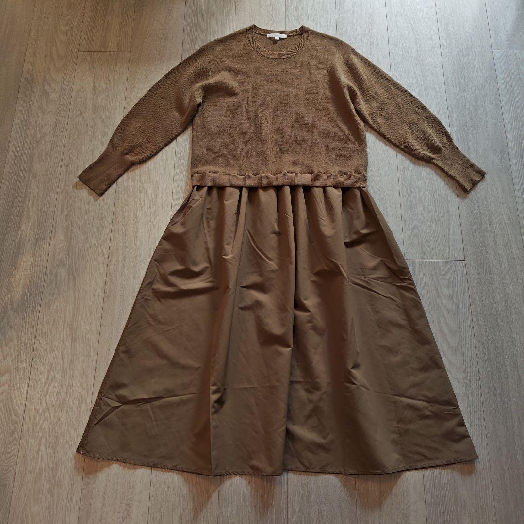 自由区　ウールミラノ異素材ワンピース