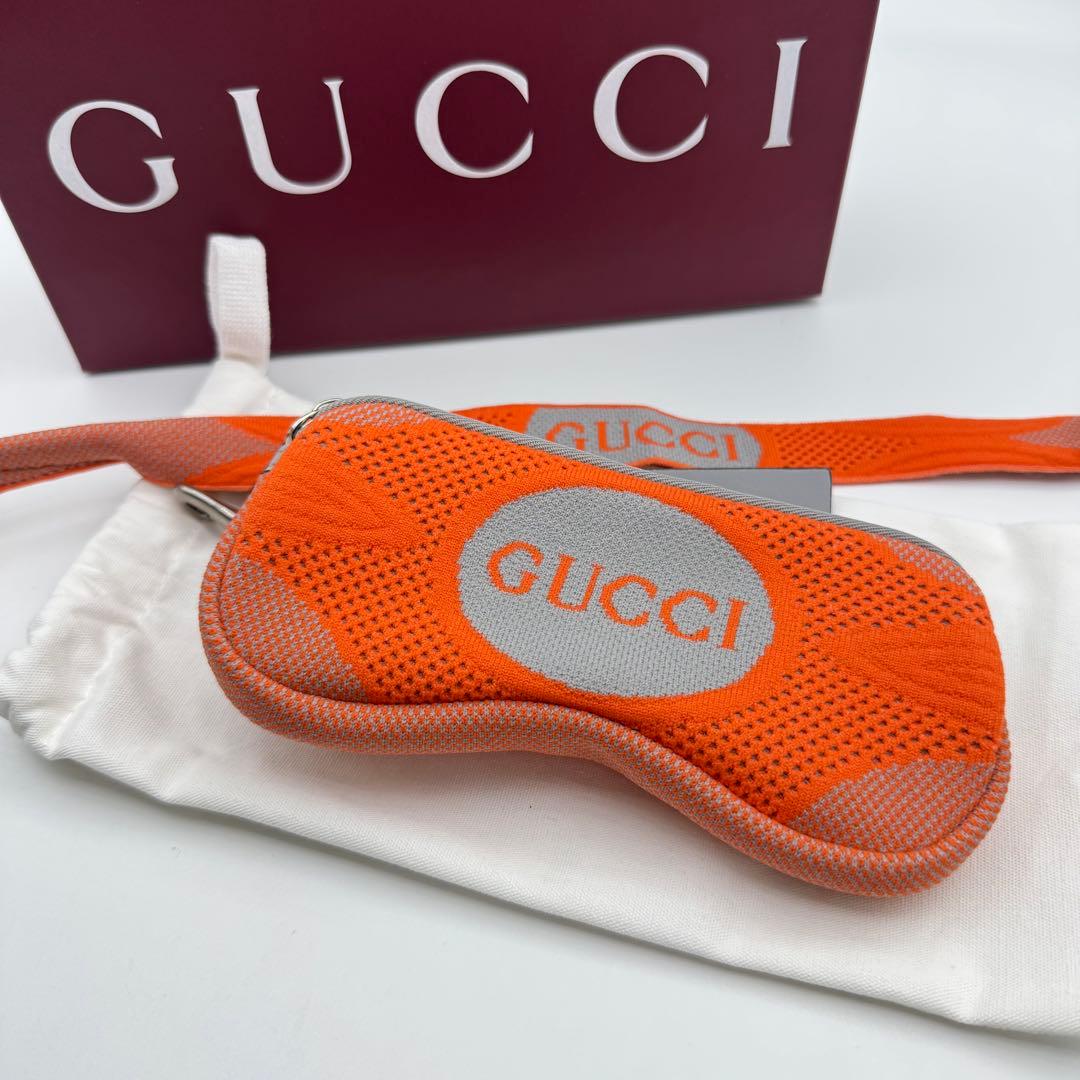 【箱付き】GUCCI メガネケース　テクニカルニット　オレンジ　グレー　ロゴ