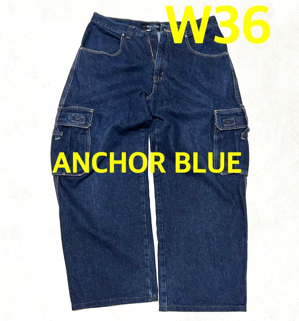 ANCHOR BLUE バギーワイドデニム 濃紺 カーゴポケット W36