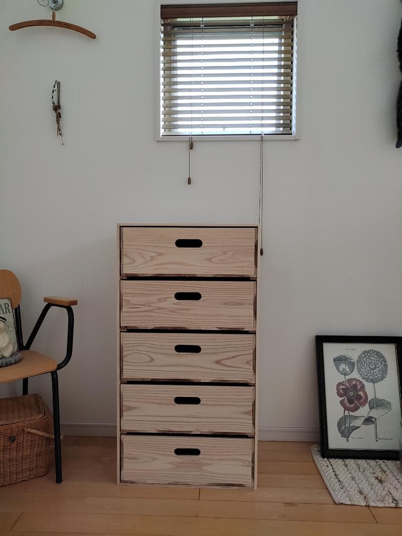★送料無料★サイズ変更可能★木製5段引き出し③無垢材クローゼット収納オーダー可能