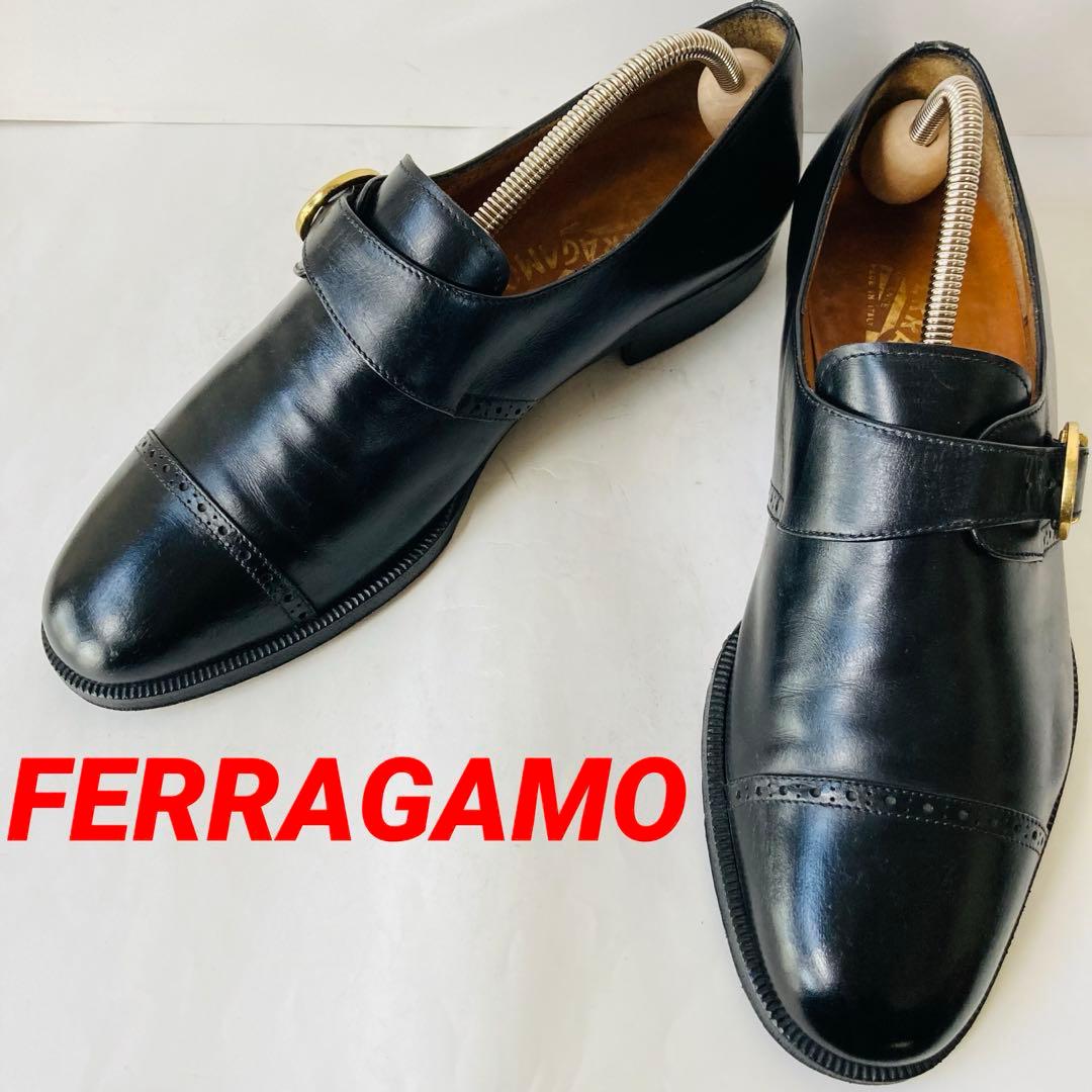 サルバトーレ フェラガモ 黒 モンクストラップ 25cm 除菌・消臭済み