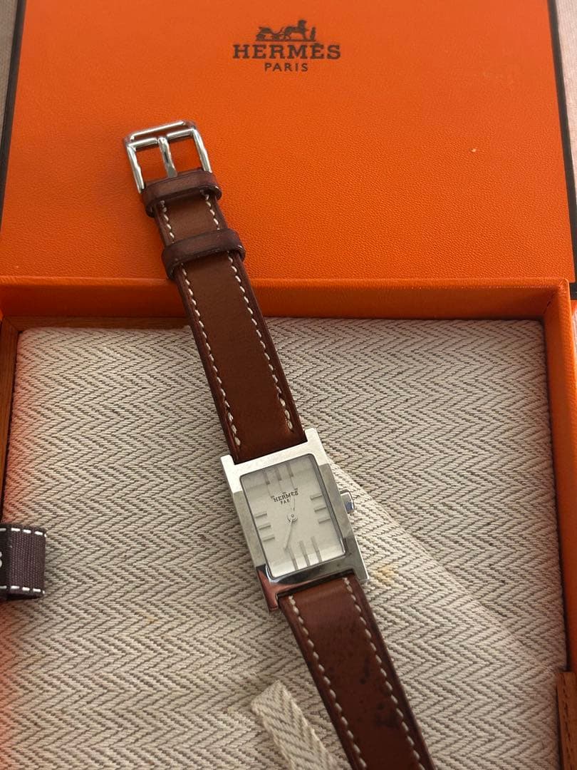 HERMES 長方形時計 ブラウンレザー