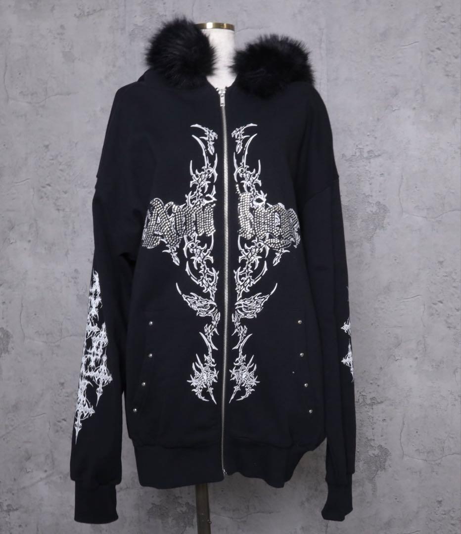 ファー付きAmiligeラインストーンZIPパーカー /アミリージュ