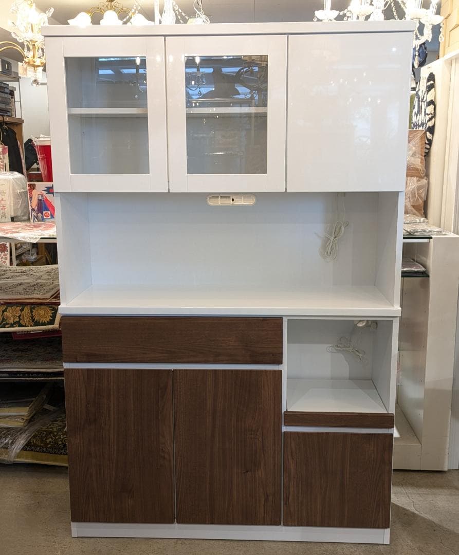 【大容量】 近藤産業 食器棚 ホワイト 幅120㎝ キッチンボード レンジボード