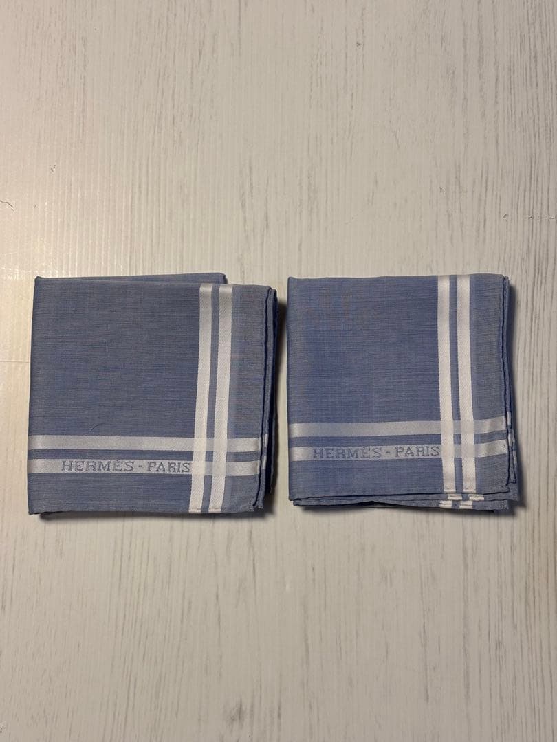 HERMES エルメス　ハンカチーフ 《エルメス・パリ》ブルー　未使用２枚