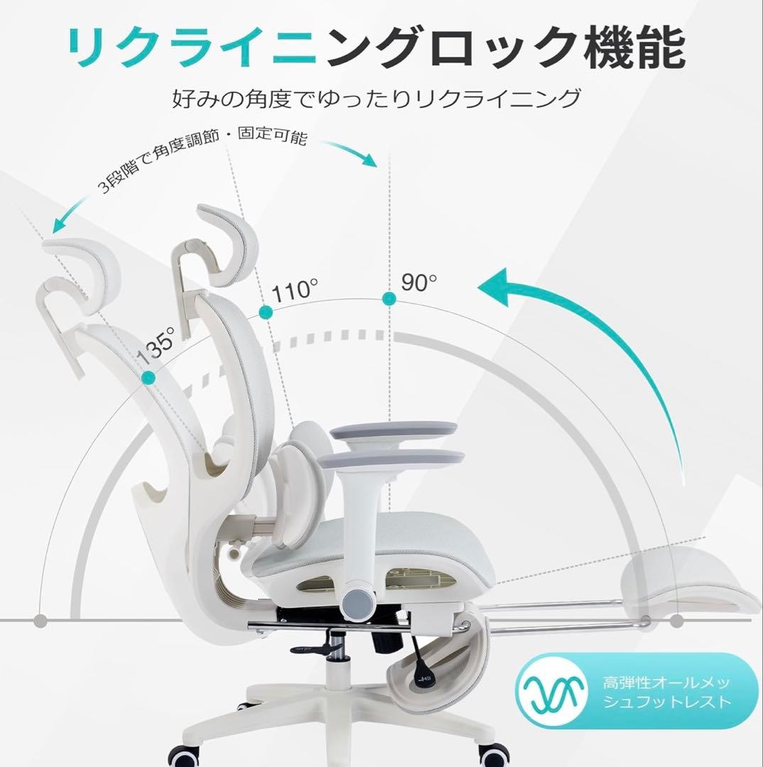 オフィスチェア メッシュ デスクチェア 独立型3ゾーンランバーサポート