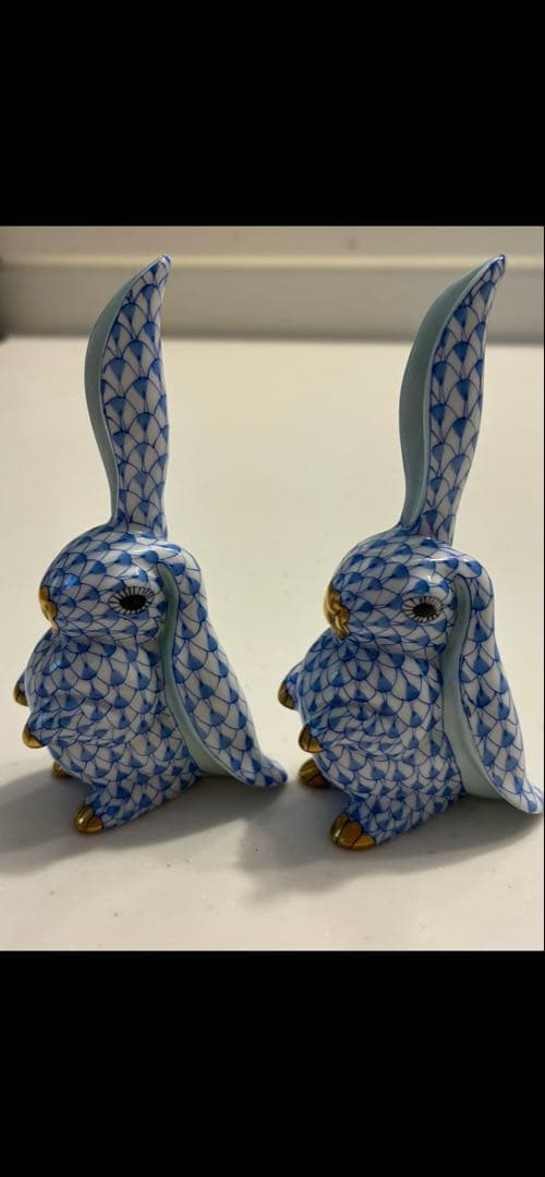 Herend ヘレンド ブルーフィッシュネット うさぎフィギュリン