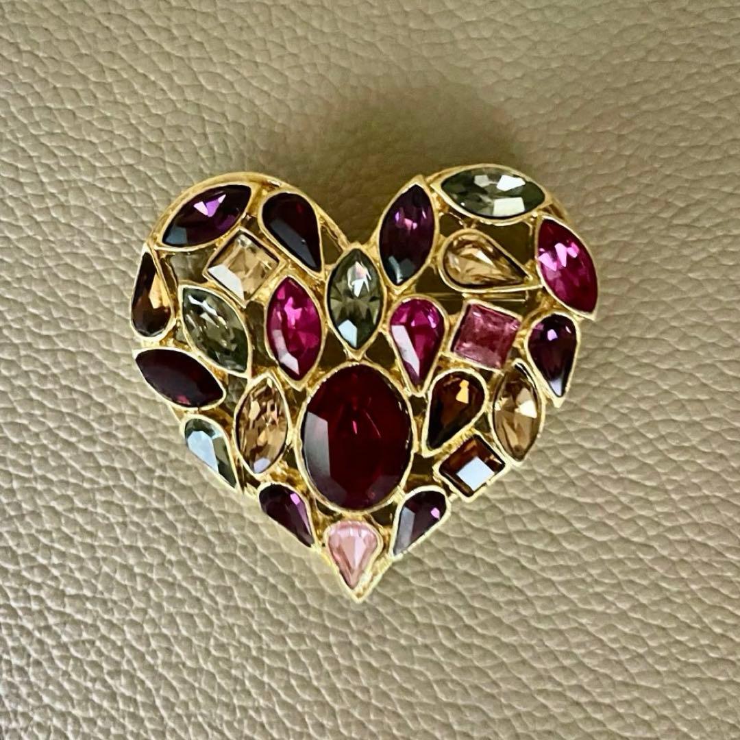 希少 90' ヴィンテージ イヴサンローラン LOVE カラーストーン ブローチ