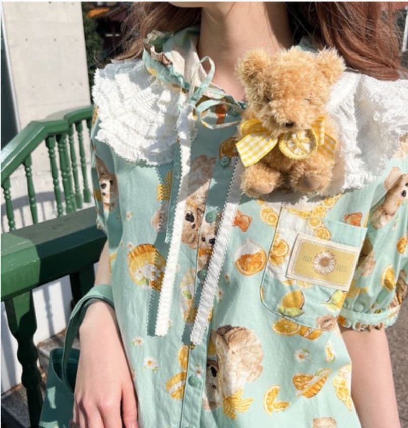 お値下ピンクハウス2024年ハニーレモンテディ　スカートとブラウスセット　ミント