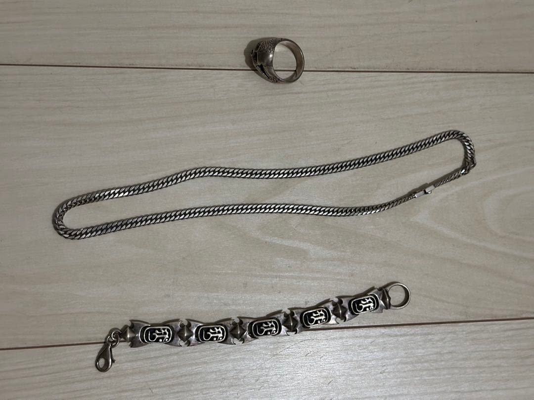 (925) スカルリングとウォレットチェーンセット