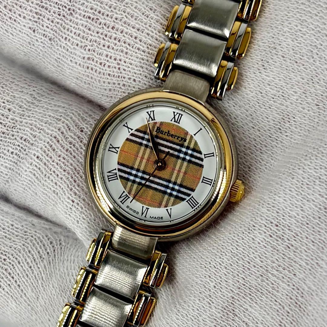 【稼働品】BURBERRY 11500L SS/GF 白 QZ レディース腕時計