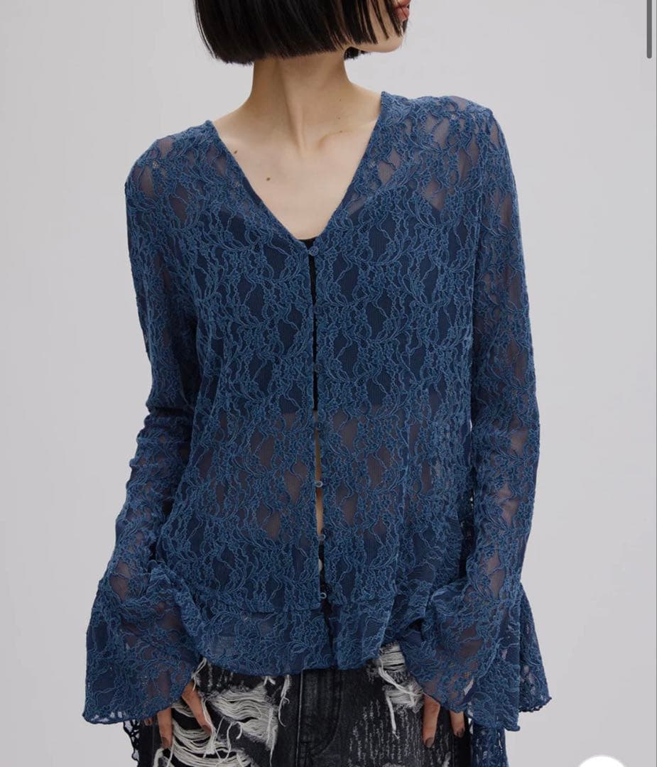 UND 2WAY CUT LACE FRILL TOP ブルー