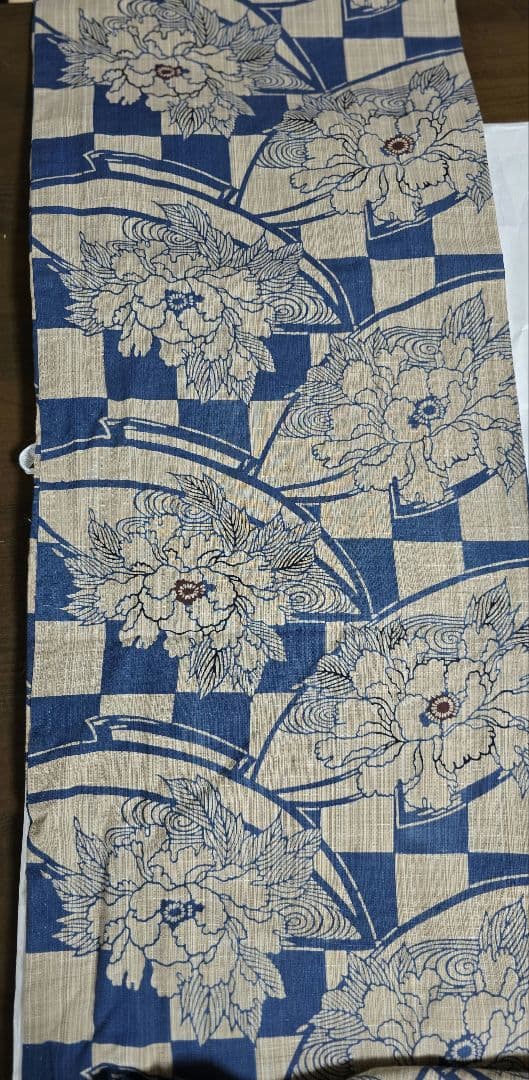 日本橋竺仙 レア柄杯に牡丹市松美品奥州小紋単品