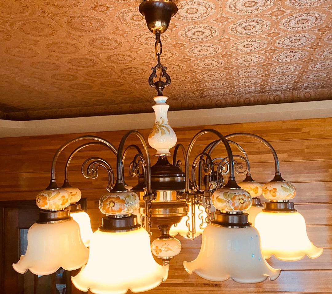 フラワーパターン 8灯シャンデリア