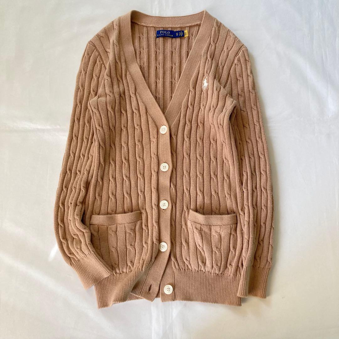 ラルフローレン ケーブルニットカーディガン ポニー刺繍 キャメル