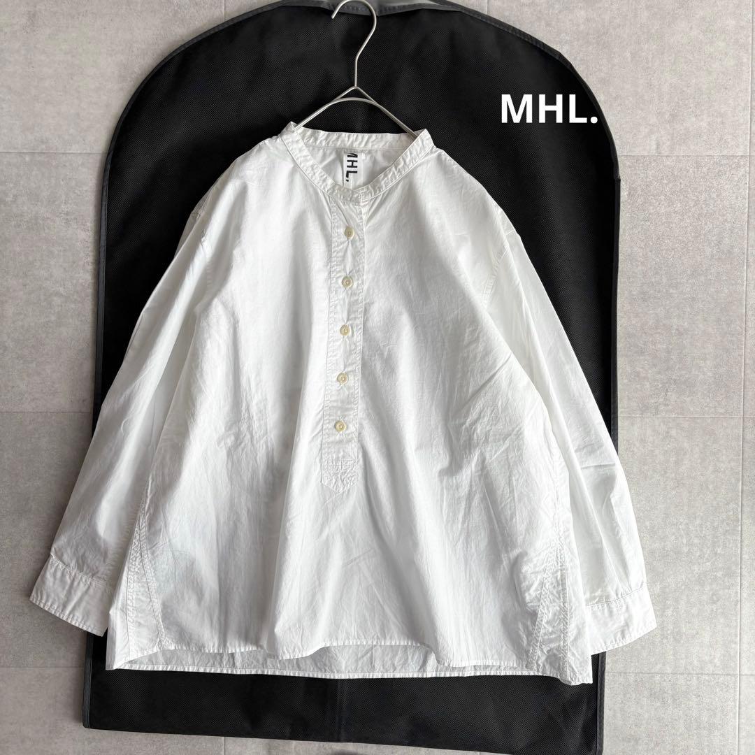 美品✨MHL. コットン バンドカラー シャツ ブラウス オフホワイト Ⅰ