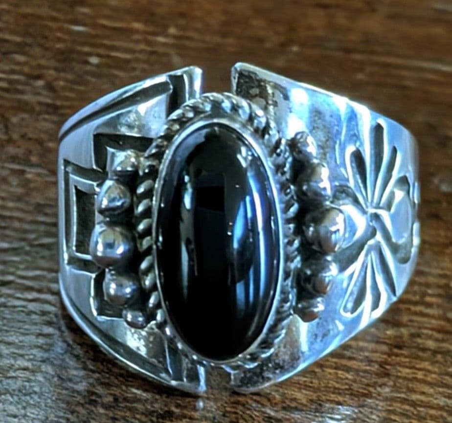 アメリカインディアンジュエリー·オニキス シルバー リング