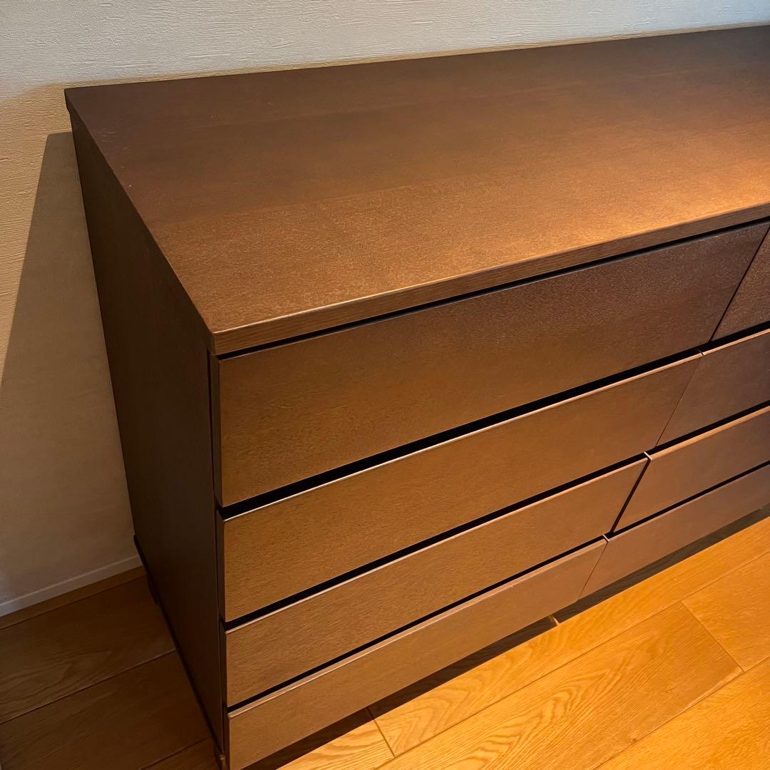 無印良品 木製チェスト 4段ワイド タモ材突板 ダークブラウン