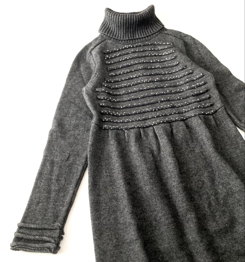 美品★スーパービューティー ニット ワンピース スパンコール ビジュー　カシミヤ