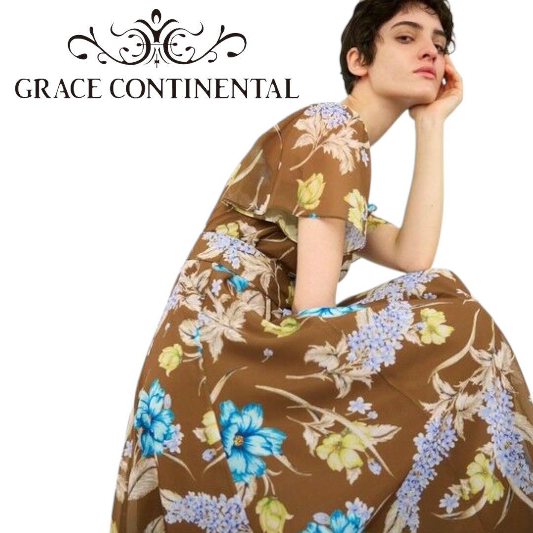 グレースコンチネンタル ミモザプリント　ワンピース　シフォンワンピース　36