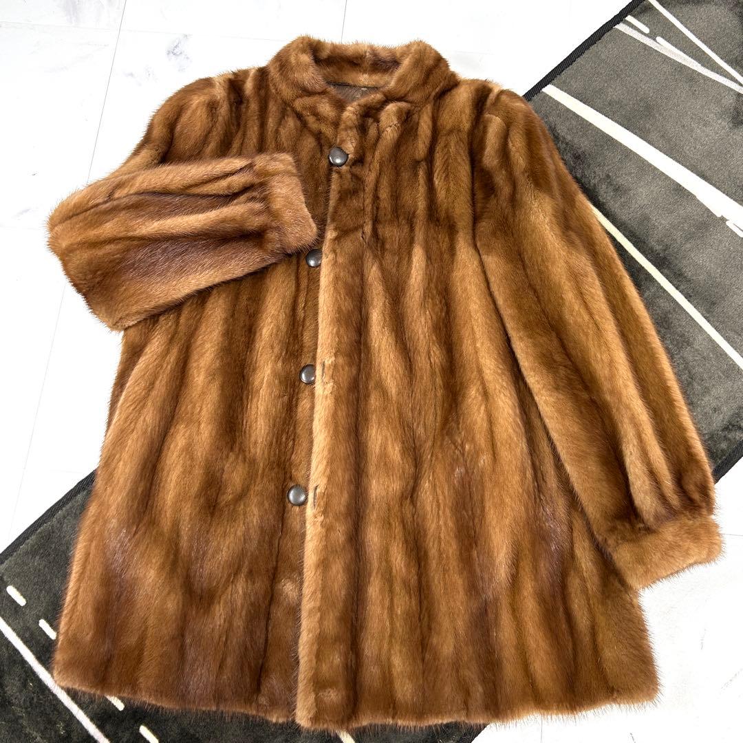 高級 パステルミンク 毛皮 リバーシブル コート レディース ブラウン 鼬
