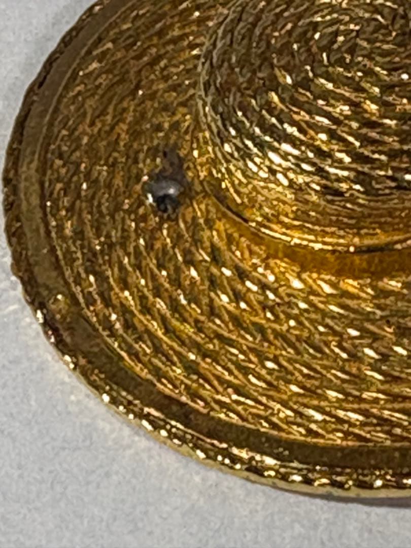 CHANEL 本物保証 ピンブローチ 麦わら帽子 5.3cm ゴールドカラー