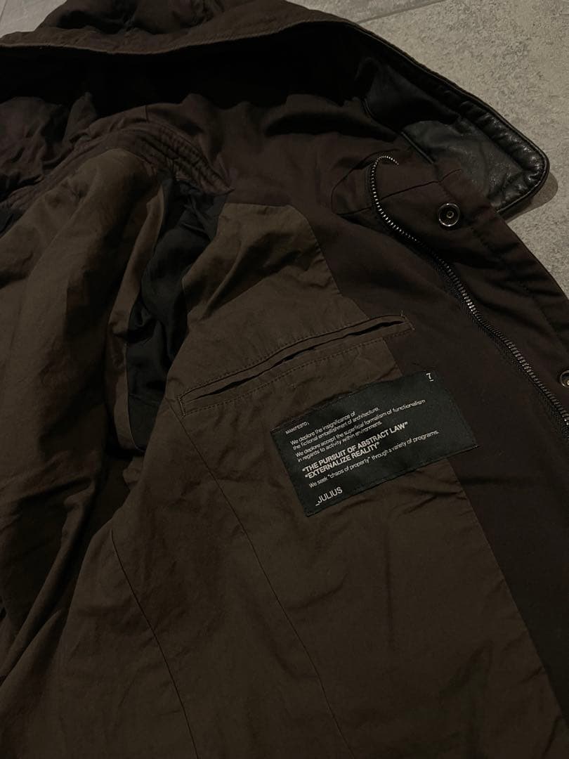 【メーコブ】JULIUS ユリウス レザー切替 ハイネック モッズコート