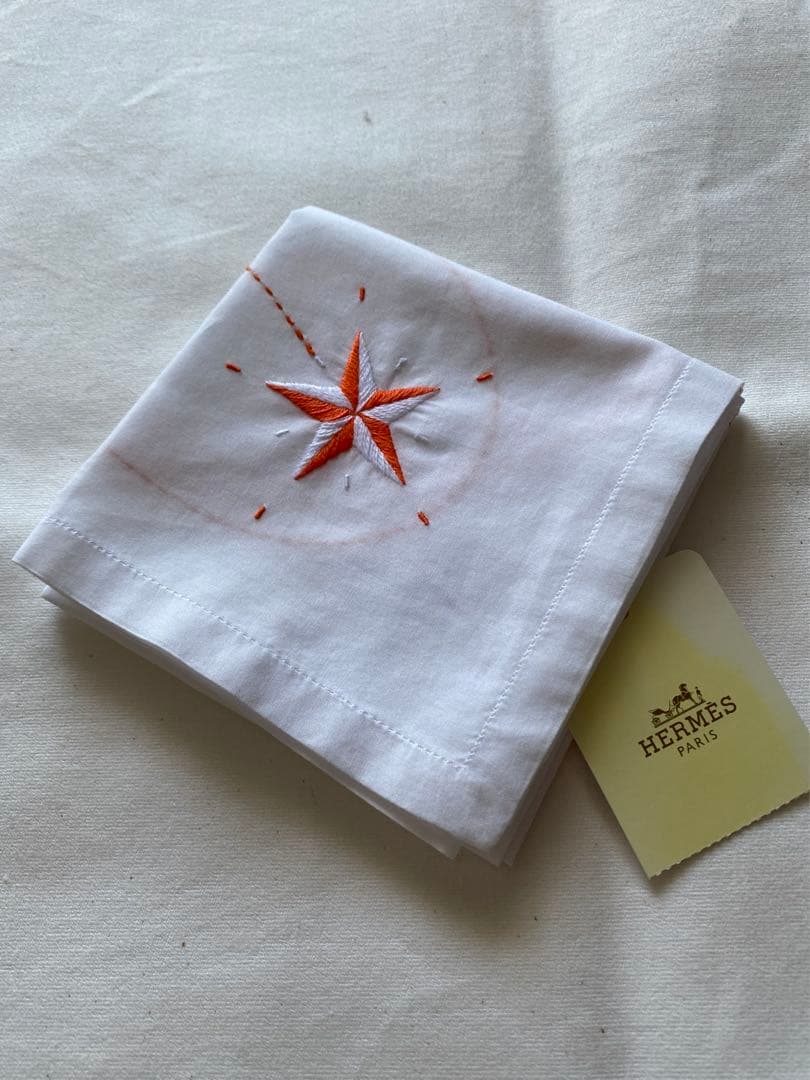 未使用 エルメス タグ付き コンステラシオン 刺繍ハンカチ