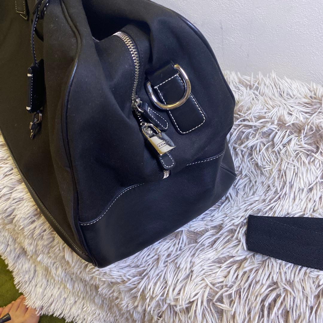【美品】COACH コーチ　ブラック ボストンバッグ　レザー　ナイロン