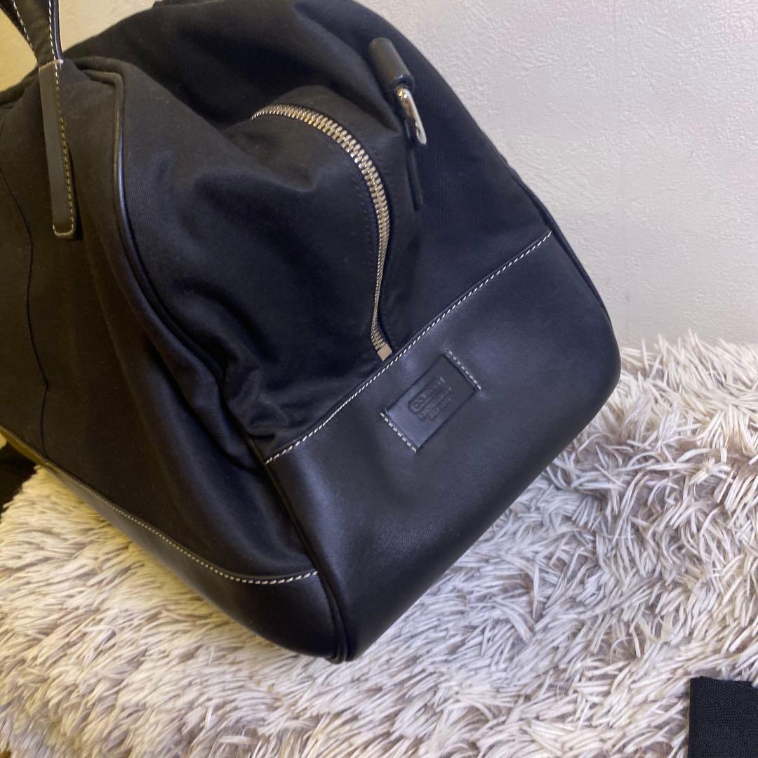 【美品】COACH コーチ　ブラック ボストンバッグ　レザー　ナイロン