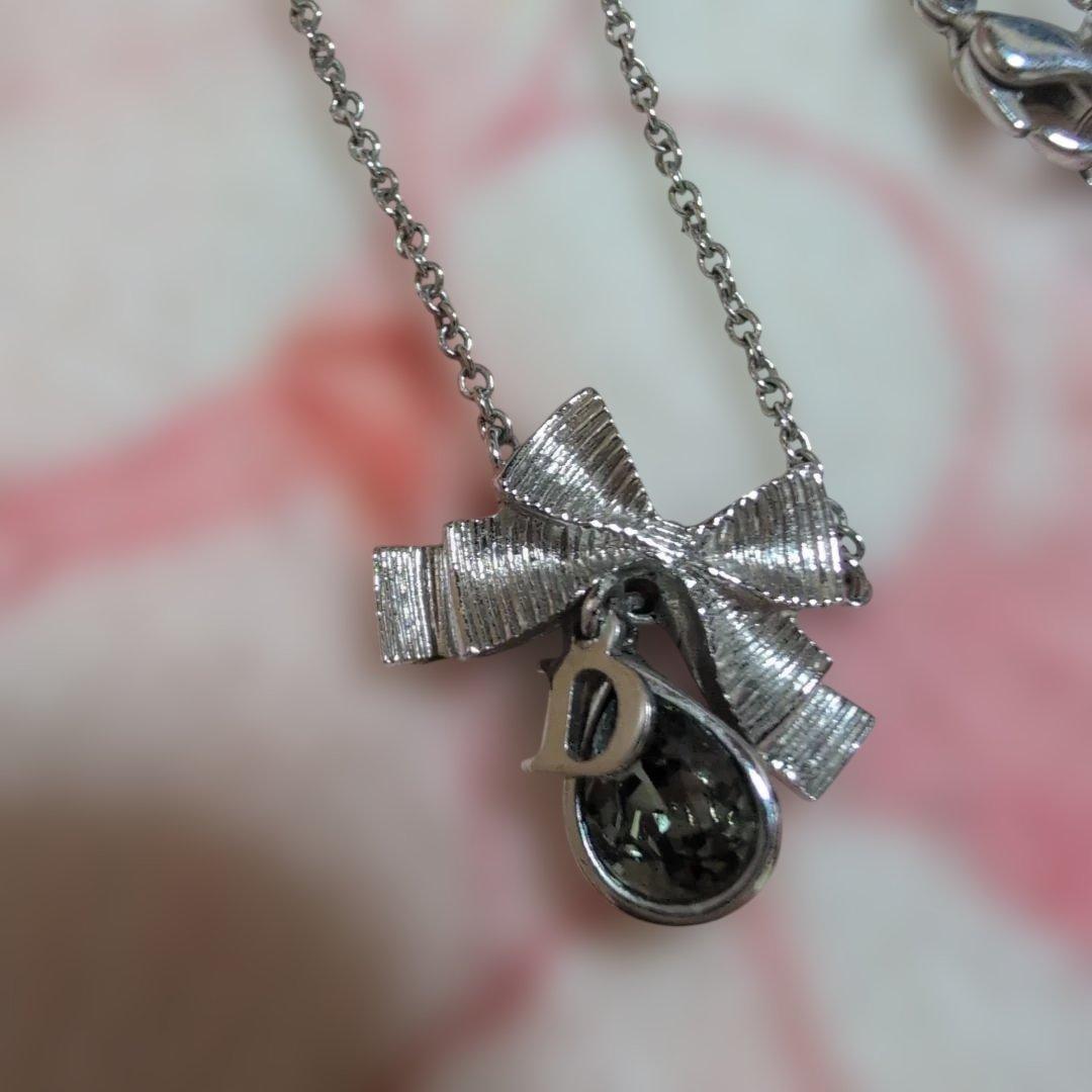 は*か様 クリスチャン　ディオール　Dior　リボン　ストーン　ネックレス