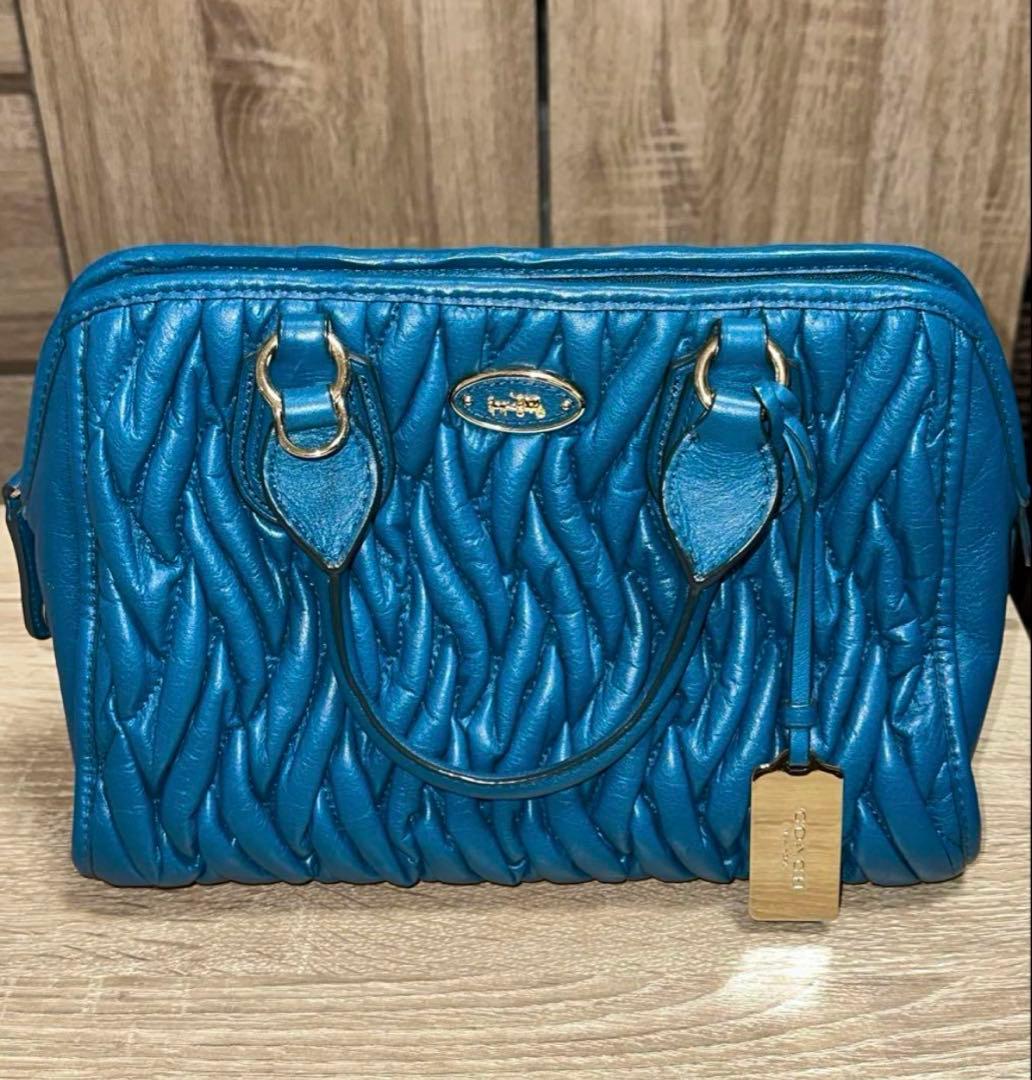新品 【COACH ブルー グリーン エメラルド バッグ】