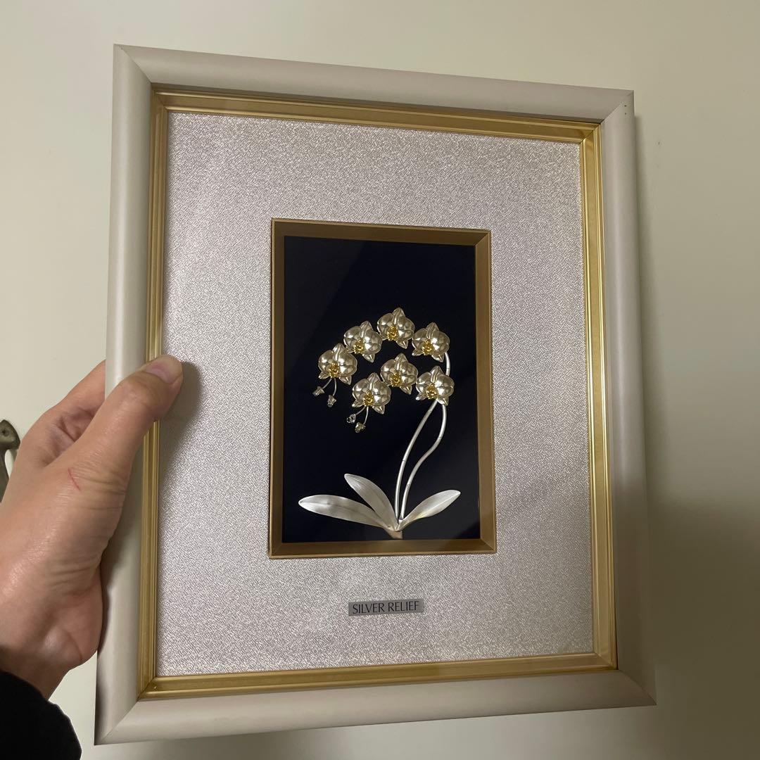 専用出品　純銀製　貴金属画　光則作　胡蝶蘭 フレームにヒビあり