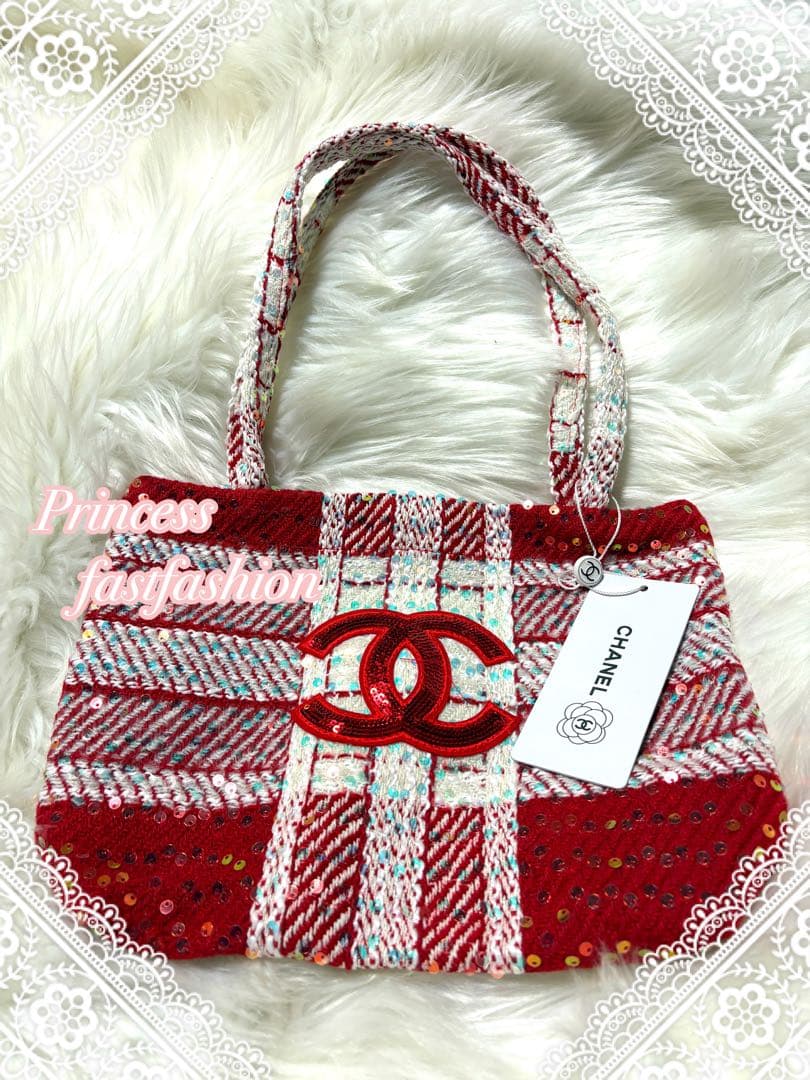 じ*ん様 シャネル CHANEL バーガンディ スパンコール トートバッグ