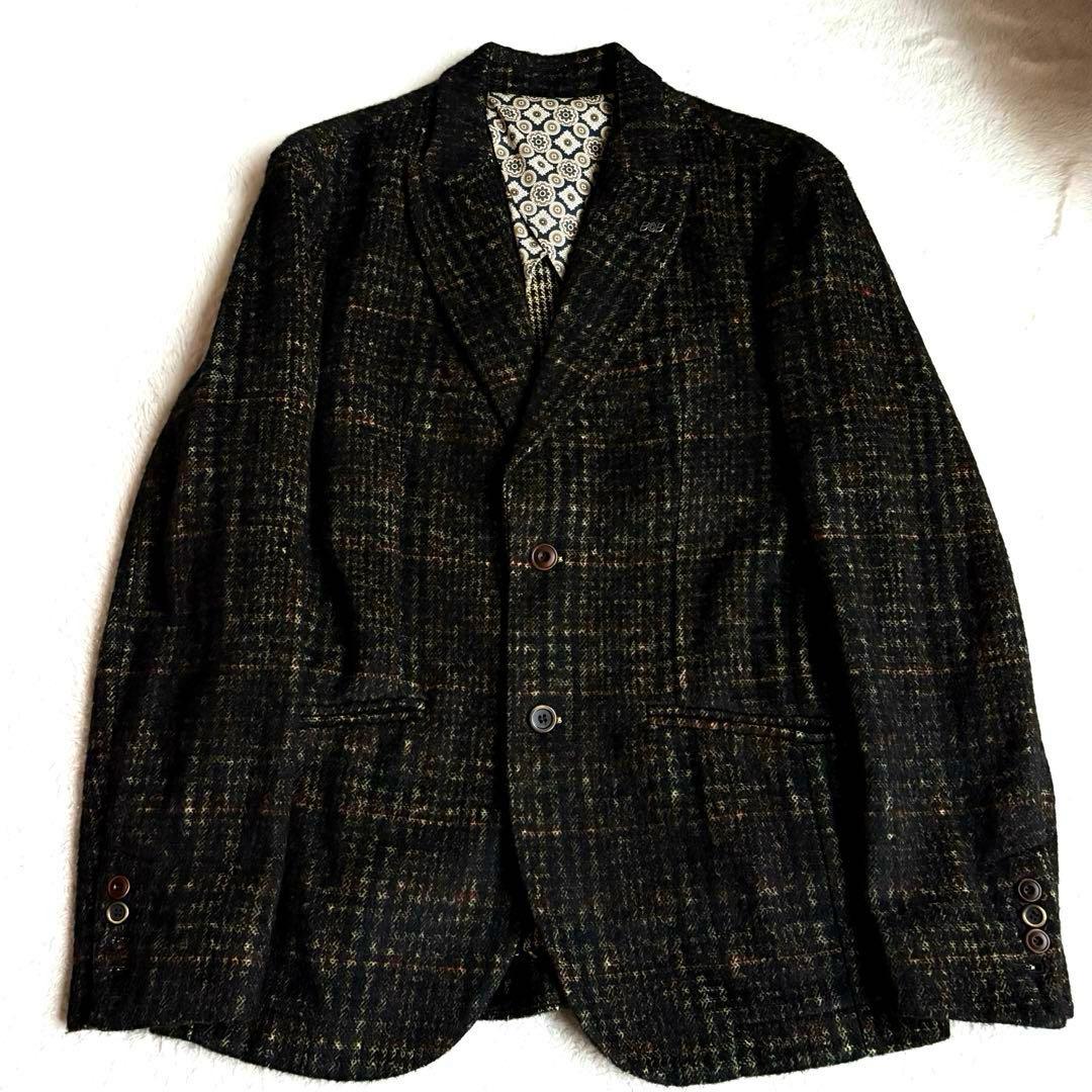 BOB テーラード　シングル　ウール　ブラウン系　チェック　ラペルピン　50