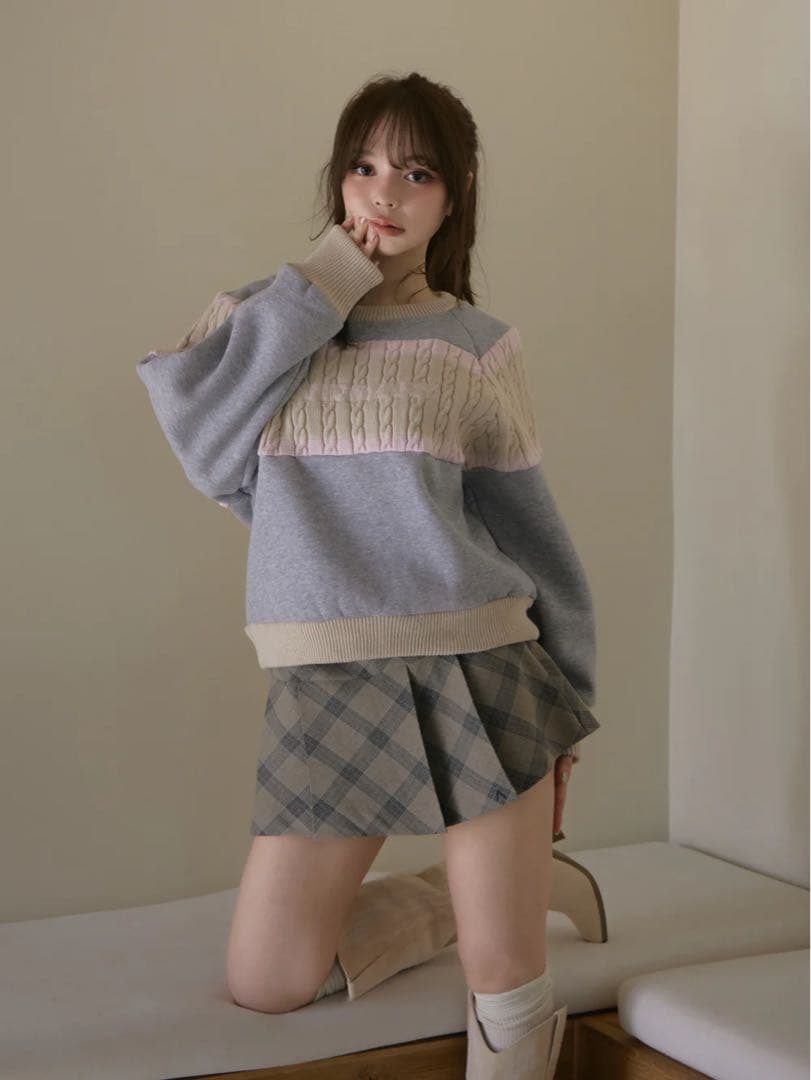 スカート Coco check mini pleats skirt andmary
