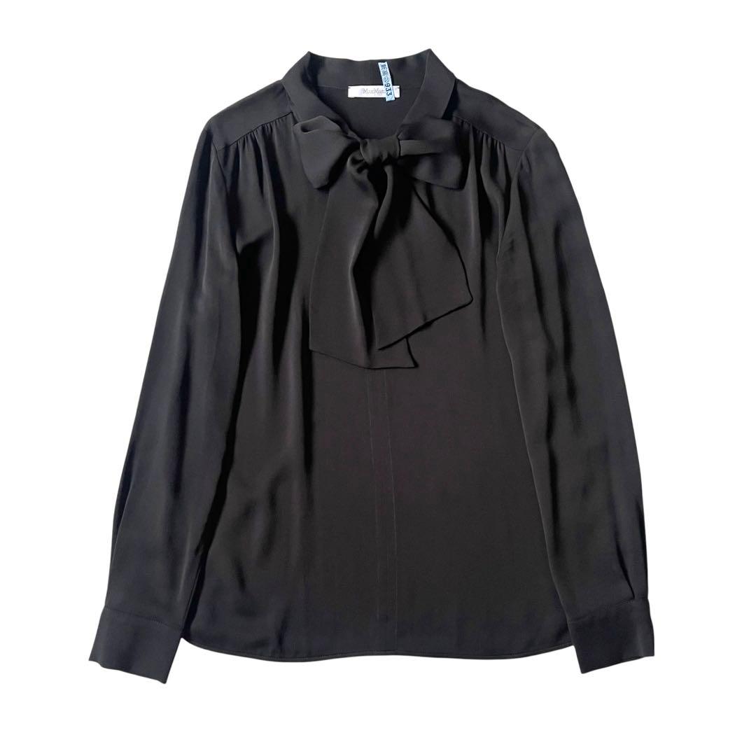 極美品 マックスマーラ ボウタイ ブラウス 白タグ とろみ素材 ストレッチ素材