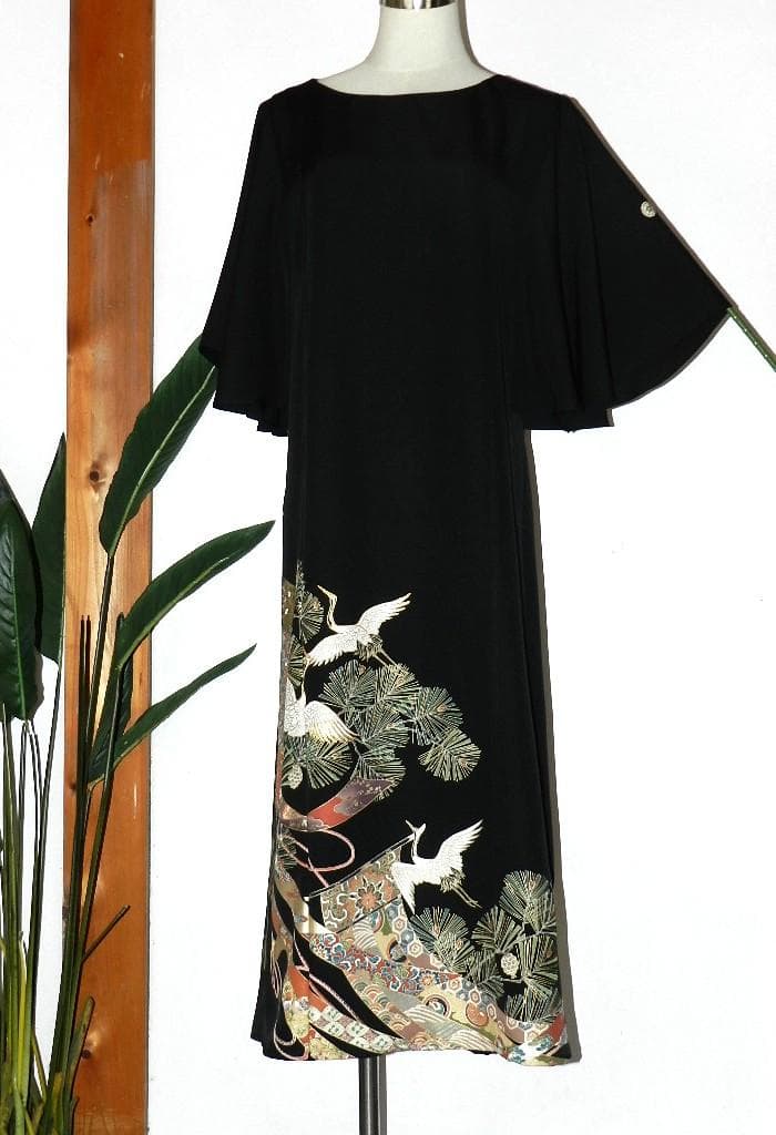 留袖　ワンピース　ドレス　フレアー袖　手書き友禅染　正絹　483　夢ちりめん