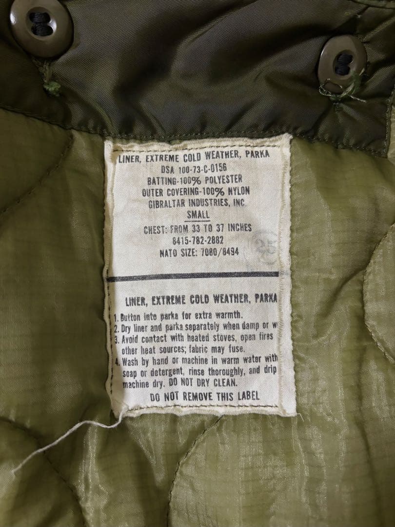 M-65 フィッシュテールパーカー 黒染め Sサイズ アルミジップ ライナー付き